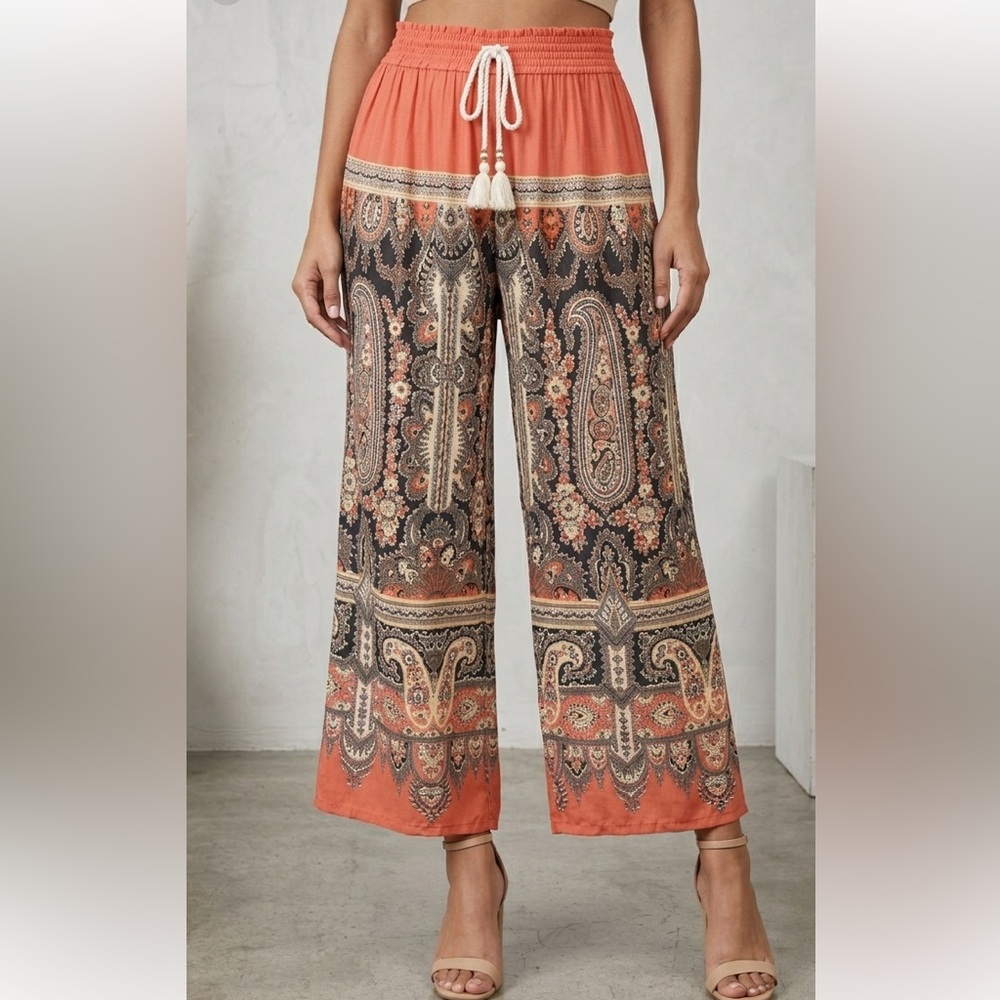 Anthropologie E By Eloise Mixed Print‎ Boho Wide Leg Size Small